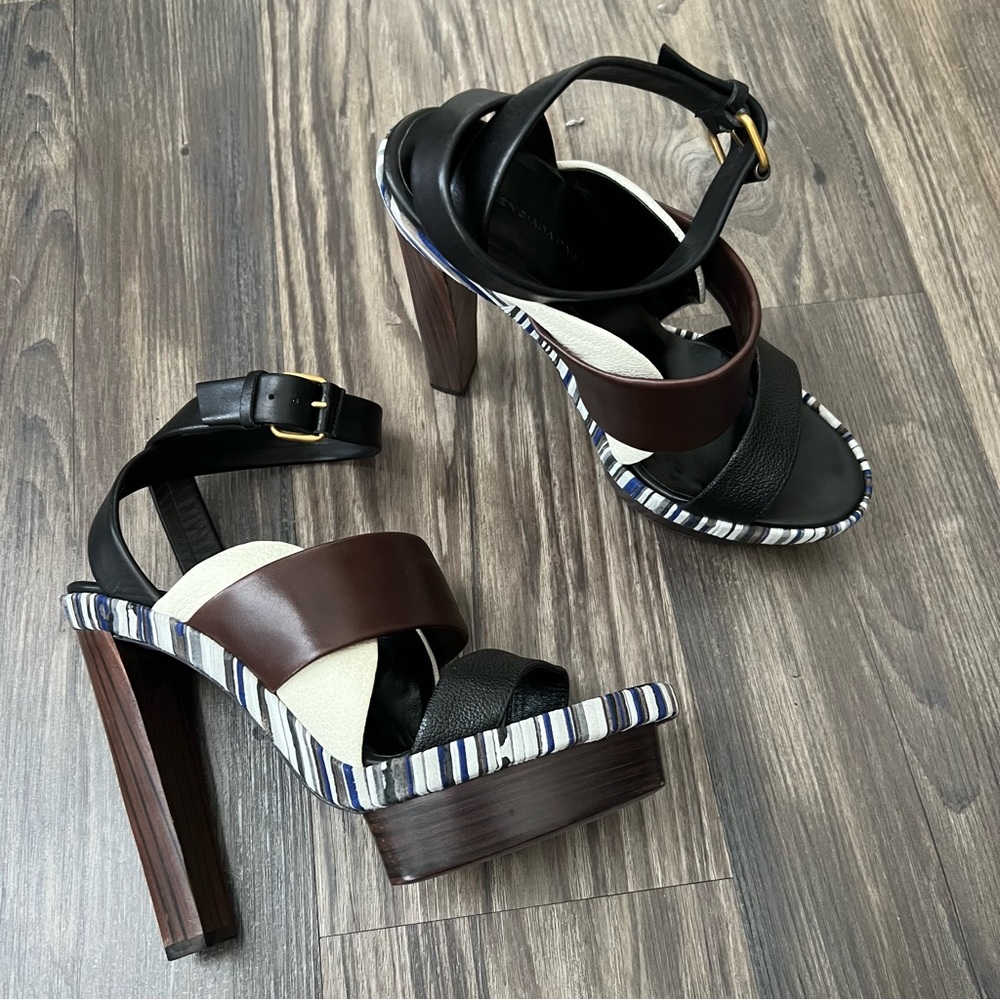 Balenciaga Ankle Strap Blue Multicolored Platform Heel Sandals